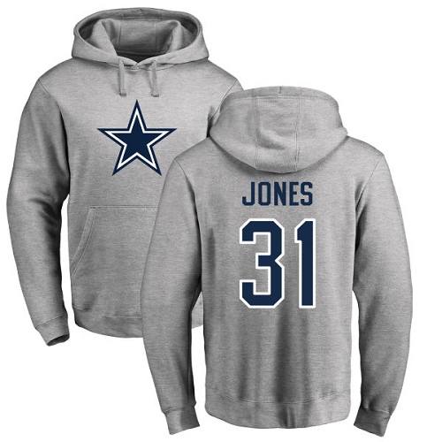 Men Dallas Cowboys Ash Byron Jones Name and Number Logo 31 Pullover NFL Hoodie Sweatshirts